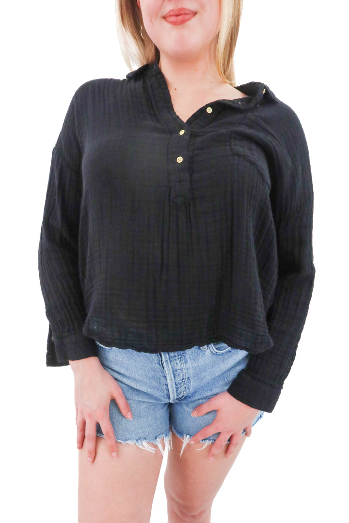 sundays black cotton blouse (2; retail $180)
