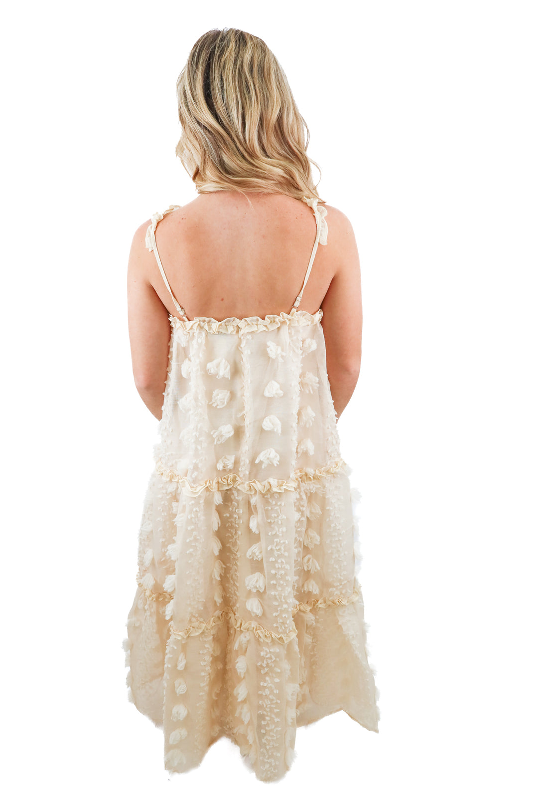 vici cream textured tulle maxi dress (S; retail $78)