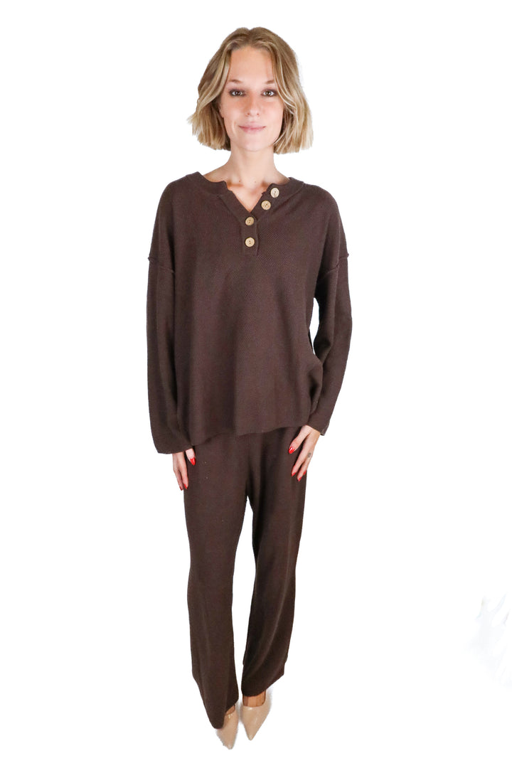 Illusory Brown Waffle Knit Set (M)