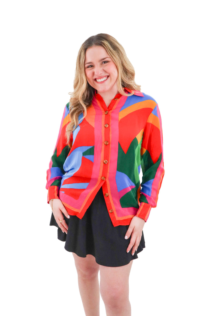 farm rio colorful blouse (m; retail $210)
