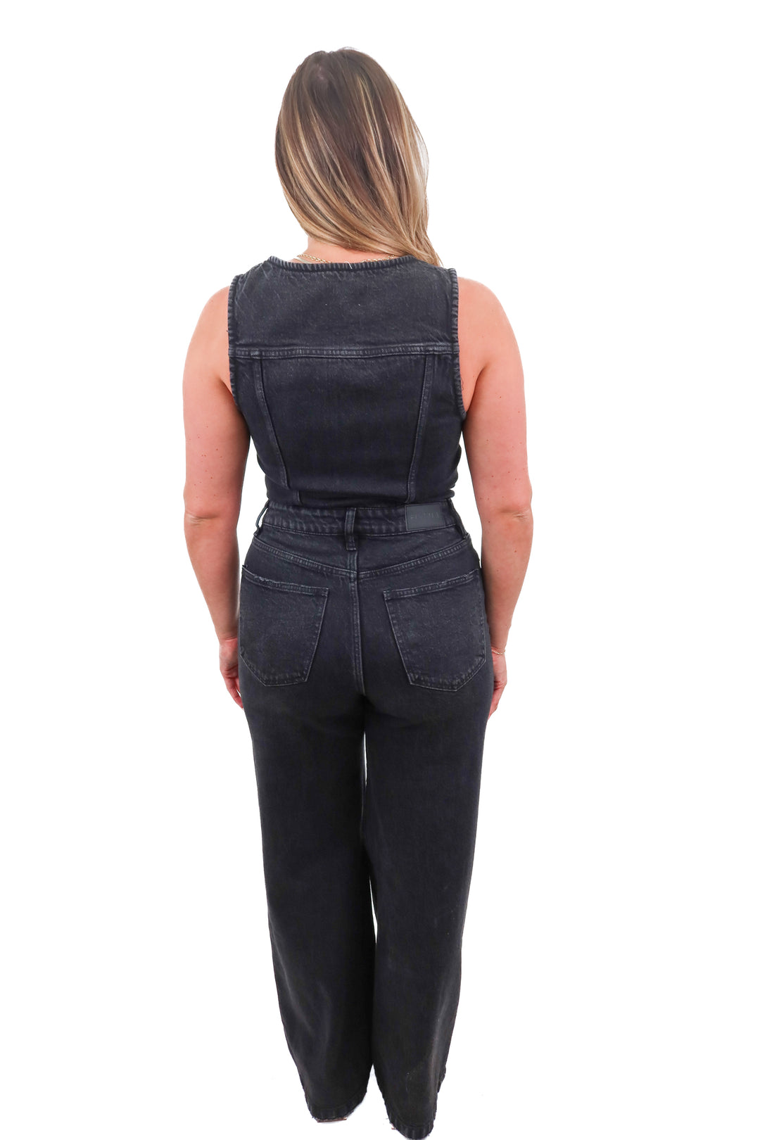 pistola black denim jumpsuit NWT (m; retail $188)