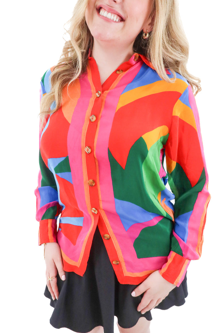 farm rio colorful blouse (m; retail $210)