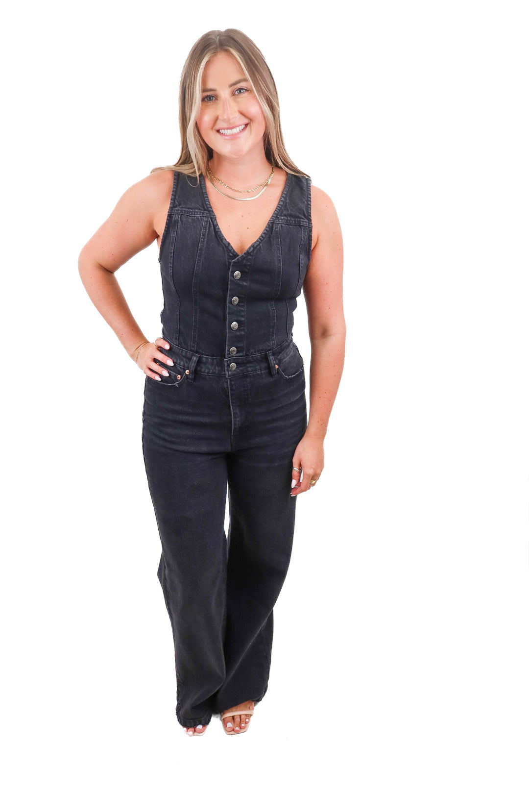 pistola black denim jumpsuit NWT (m; retail $188)
