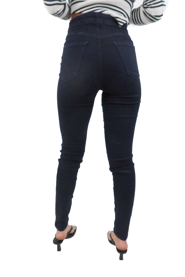 j brand dark wash high waisted skinny jeans (s; retail $140)