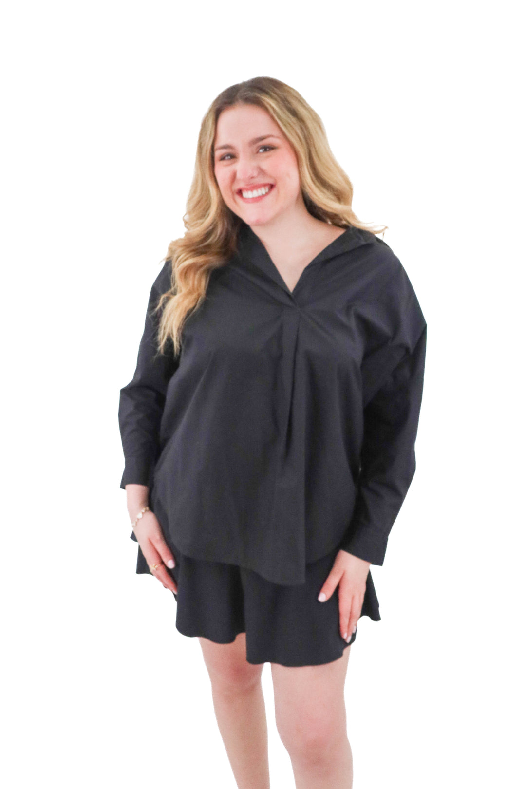 french connection black long sleeve blouse (m)