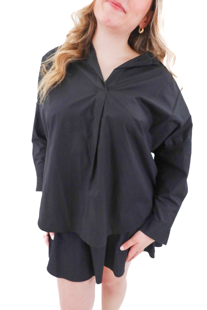 french connection black long sleeve blouse (m)