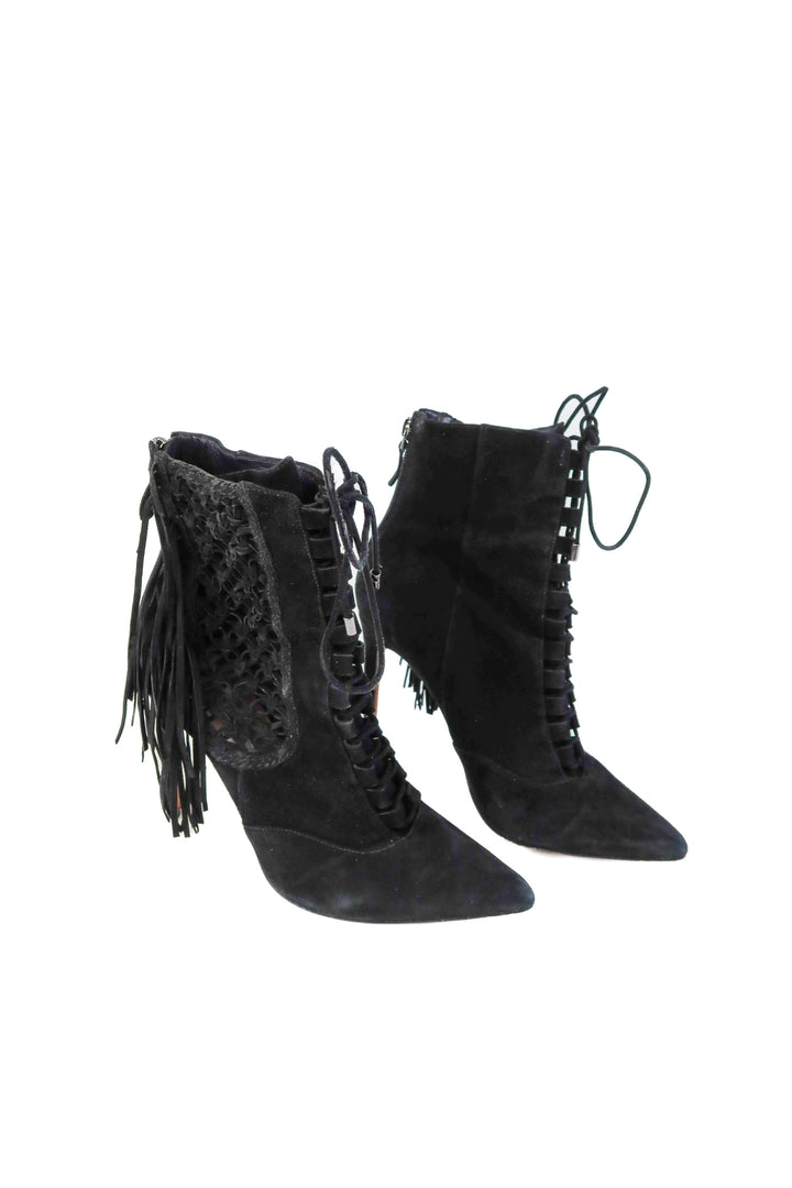 Alexandre Birman black fringe booties (7.5; retail $995)