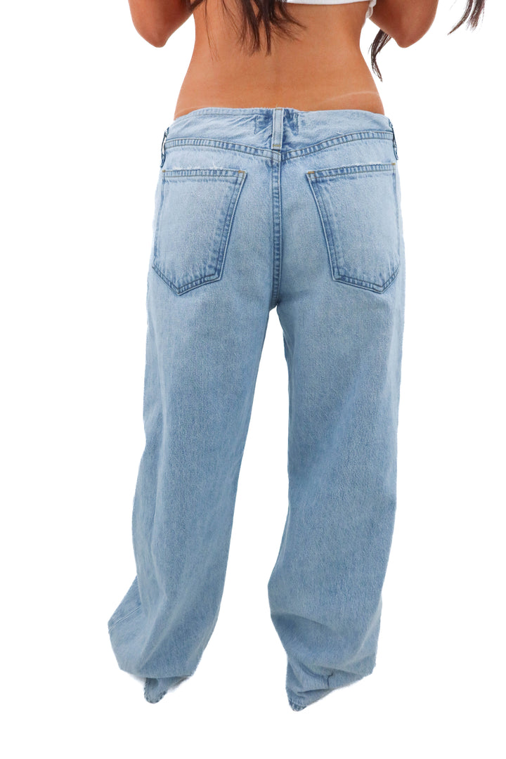 agolde light wash wide leg denim (27; retail $258)