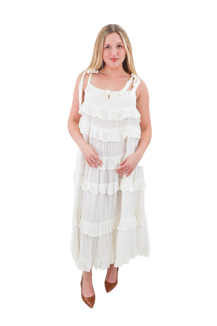 Jen's Pirate Booty cream tiered ruffle maxi (os; retail $475)