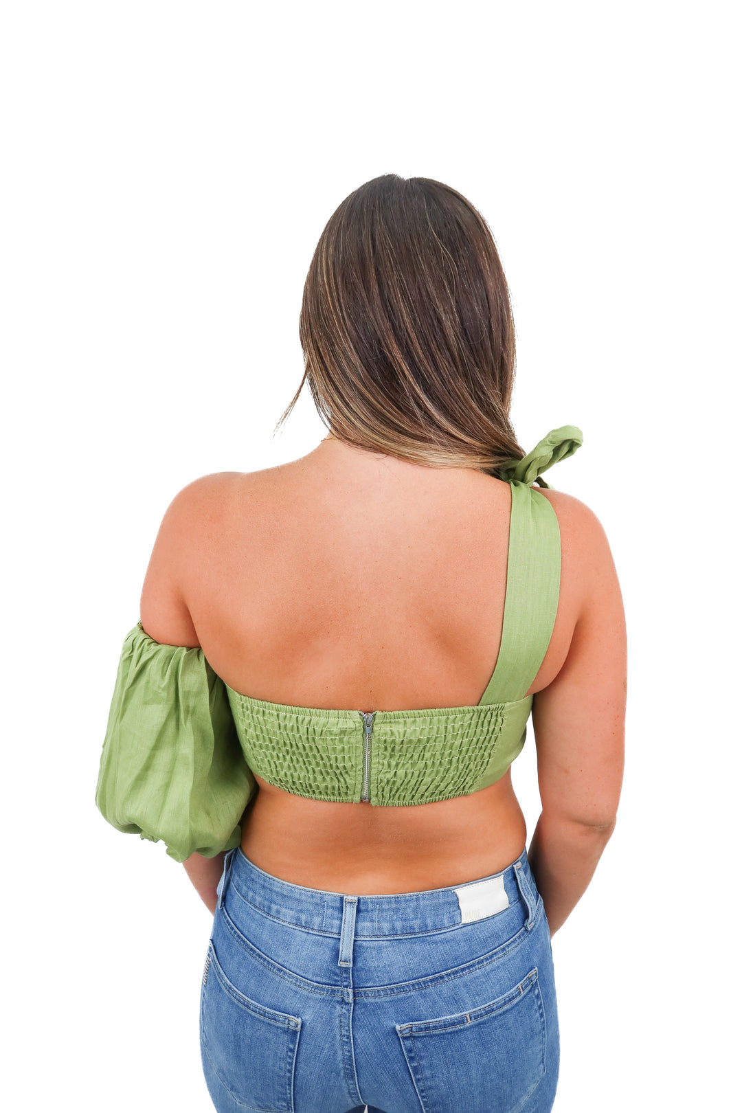 chen burkett green crop top NWT (m; retail $169)