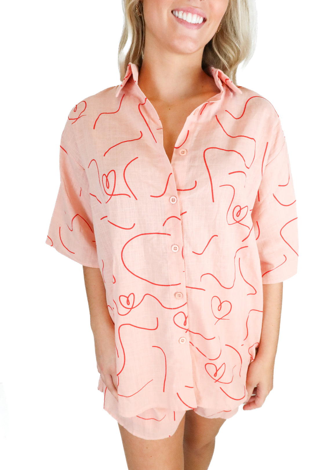 Petal + Pup Pink & Red Swirl Short Set NWT (M)