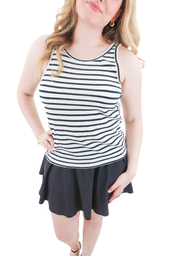enza costa black and white tank (m; retail $110)