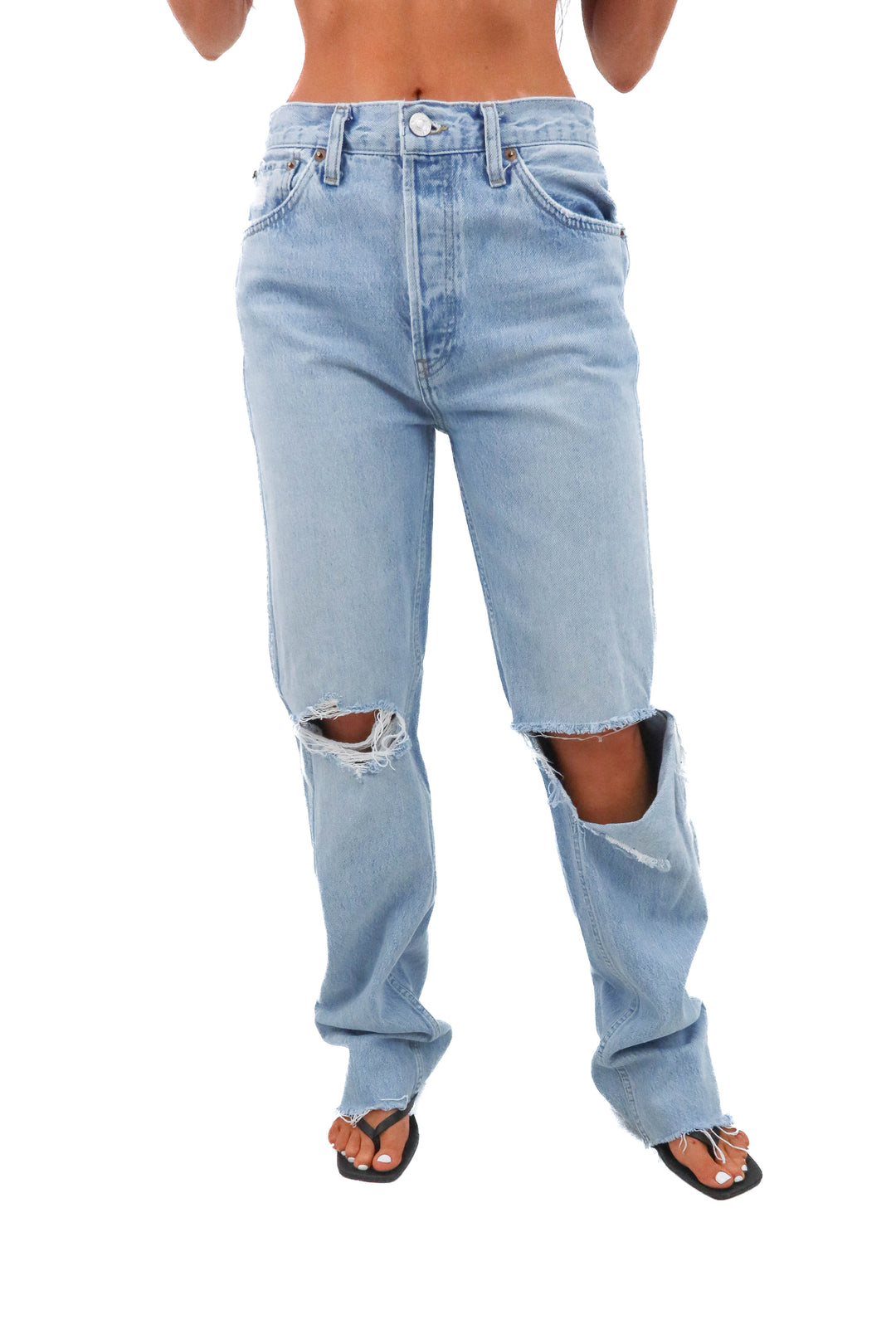 re/done light wash 90s high rise (28; retail $275)