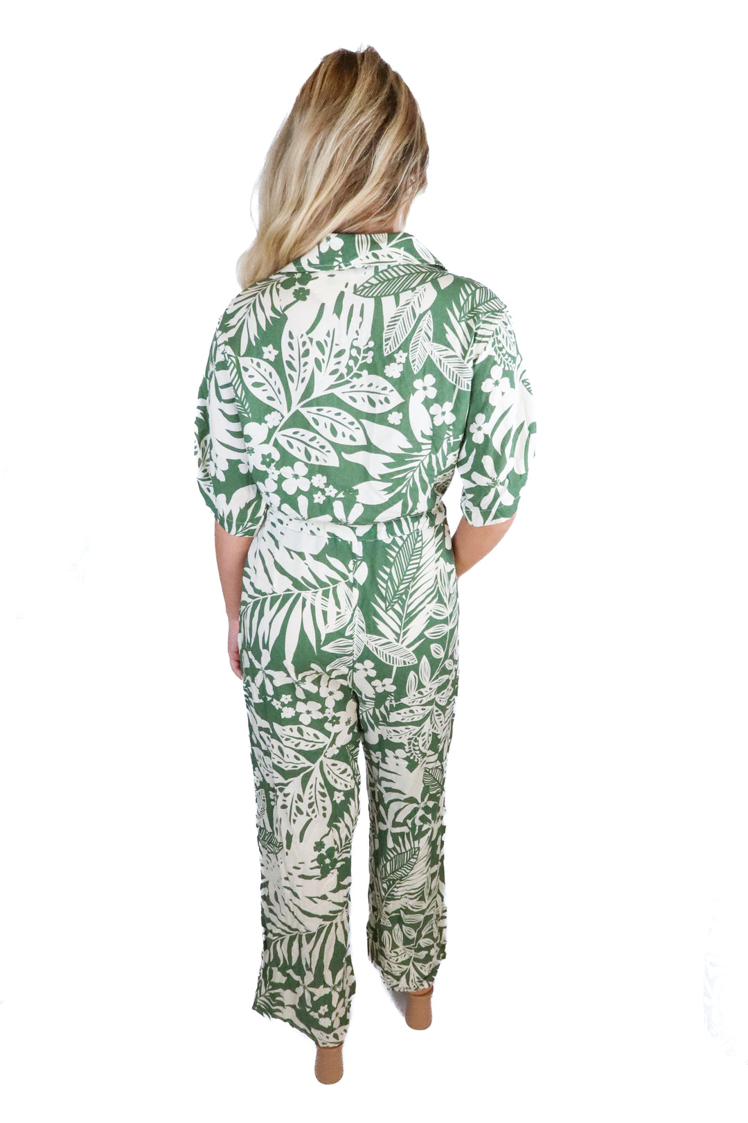 Vici Green & White Tropical Floral Print Jumpsuit (M)