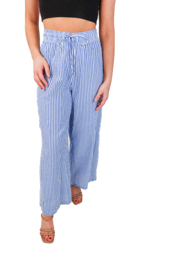 bershka blue/white striped pants (m; retail $45.90)