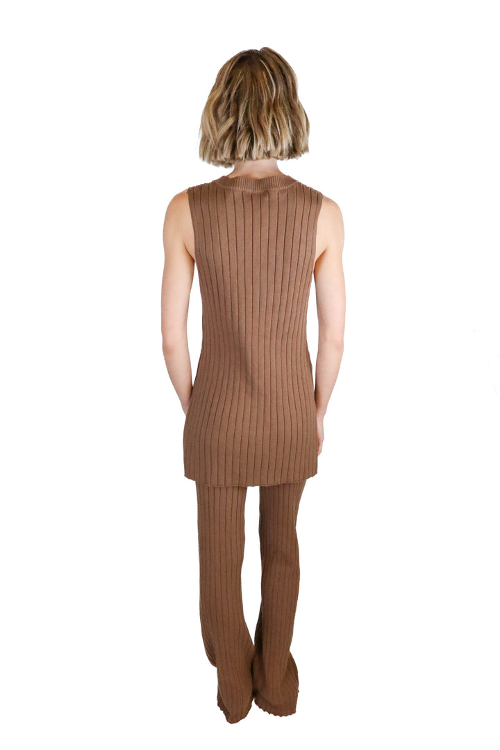 brown knit ribbed set (M)