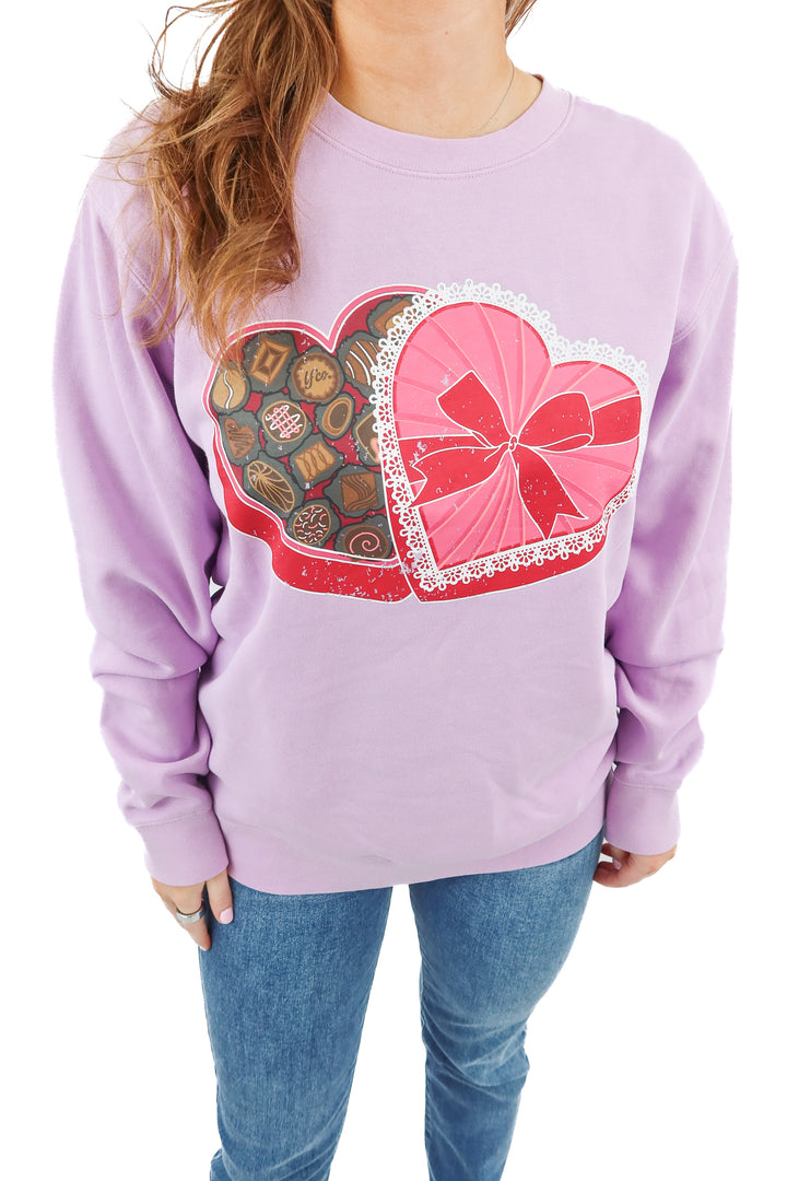 Living Fully Co. lavender chocolate box sweatshirt (S)