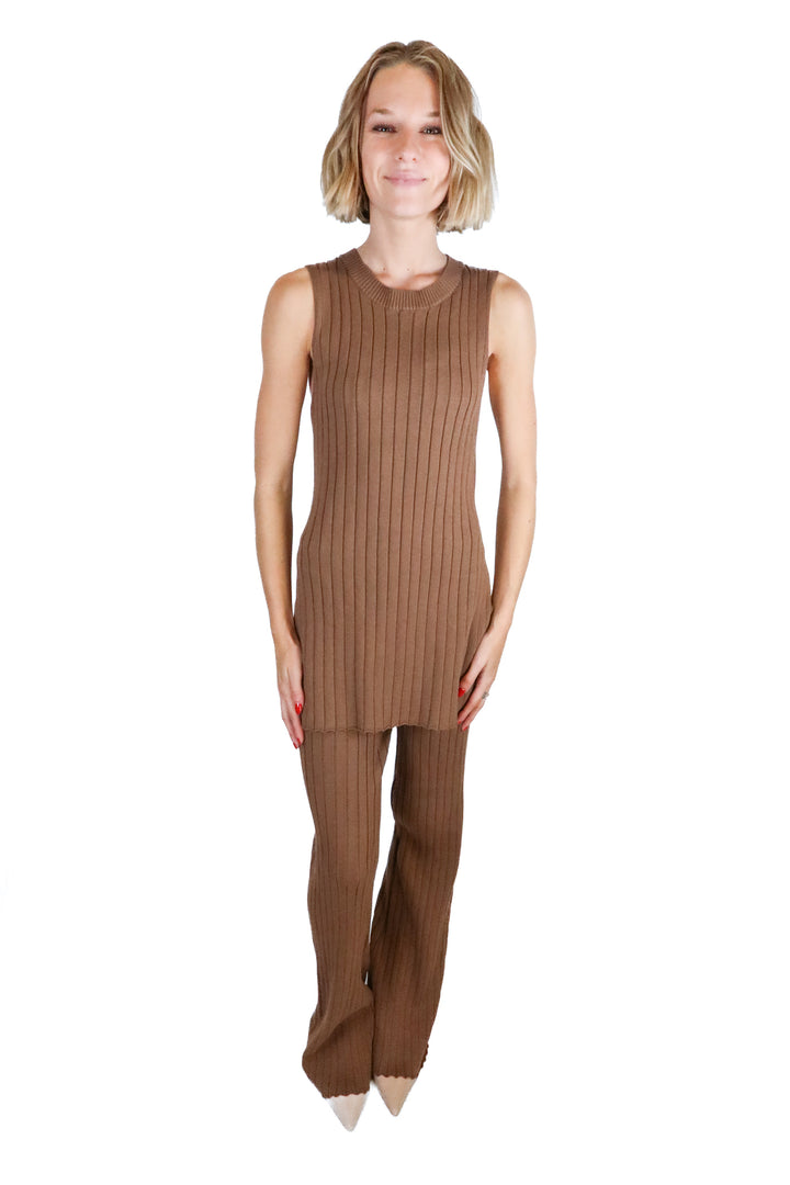 brown knit ribbed set (M)