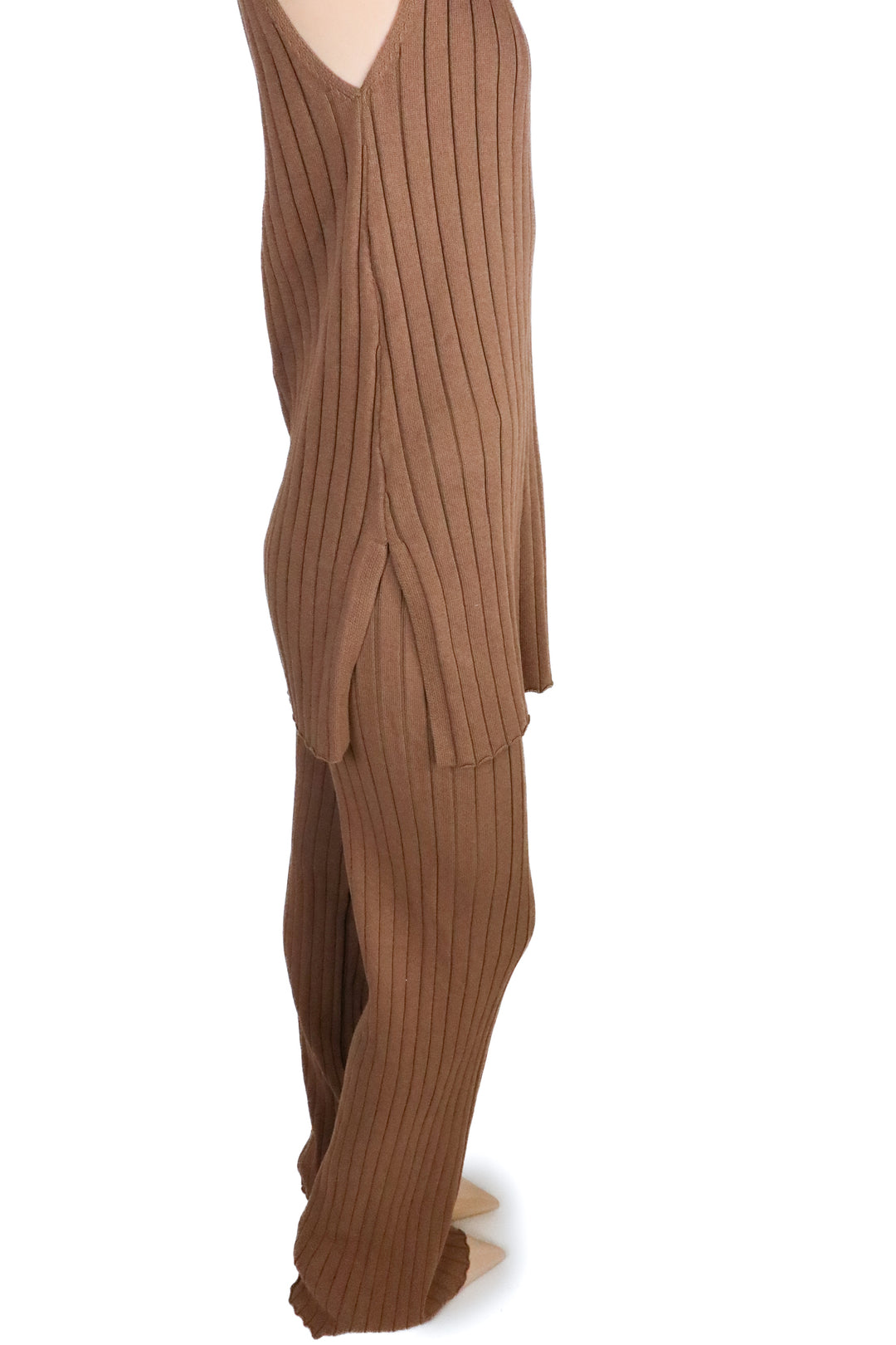 brown knit ribbed set (M)