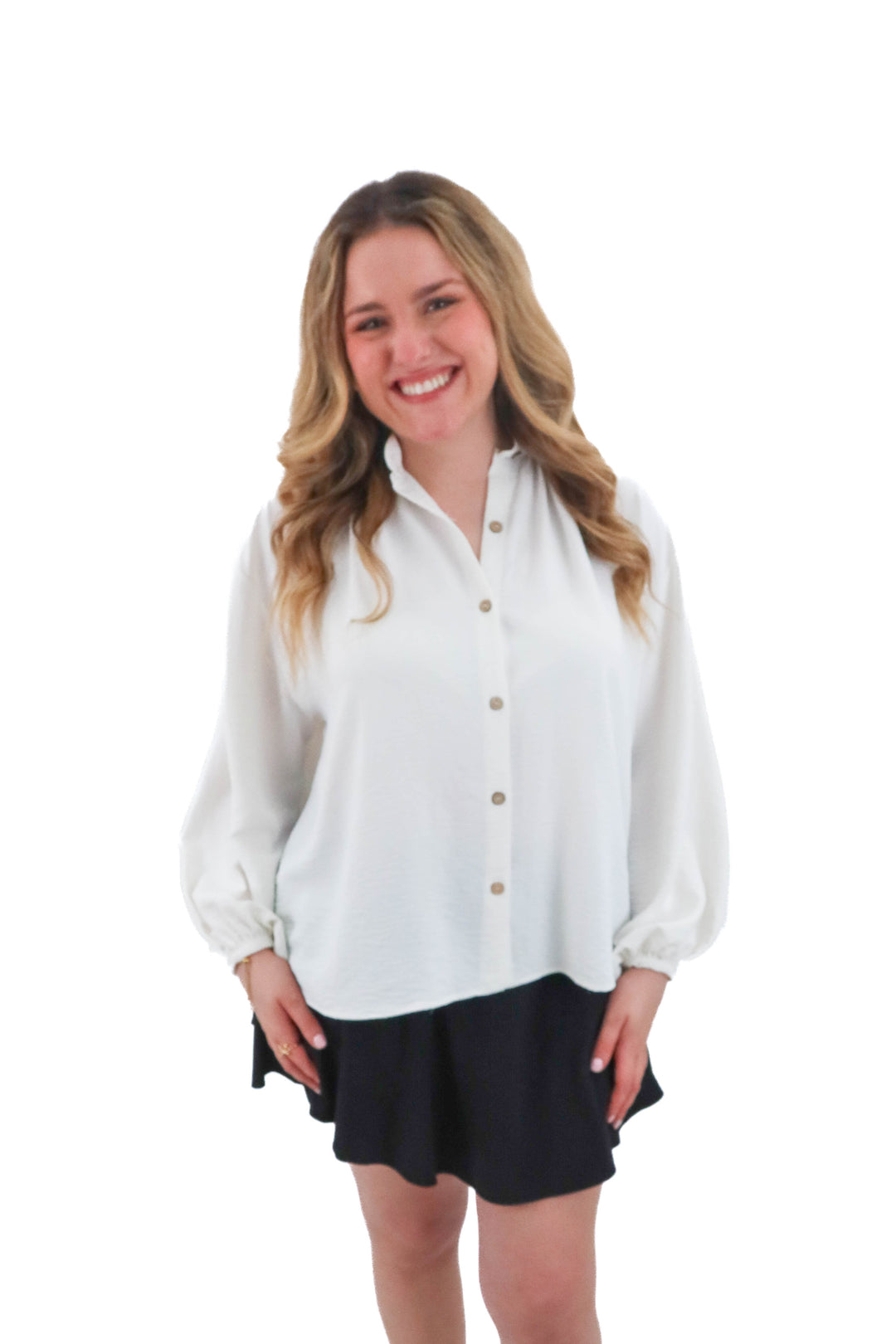 karlie white button down blouse (l; retail $80)