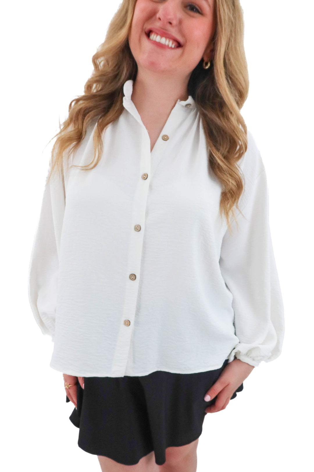 karlie white button down blouse (l; retail $80)