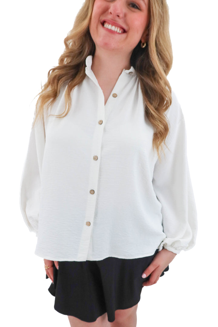 karlie white button down blouse (l; retail $80)