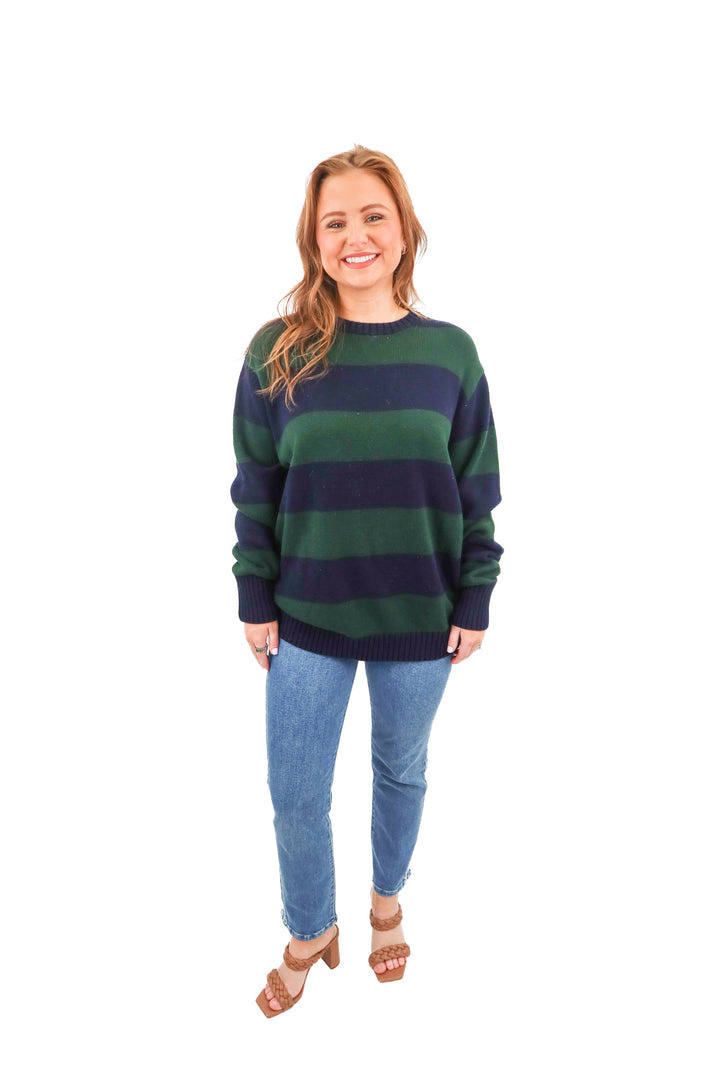 Brandy Melville blue green stripe knit sweater (OS)