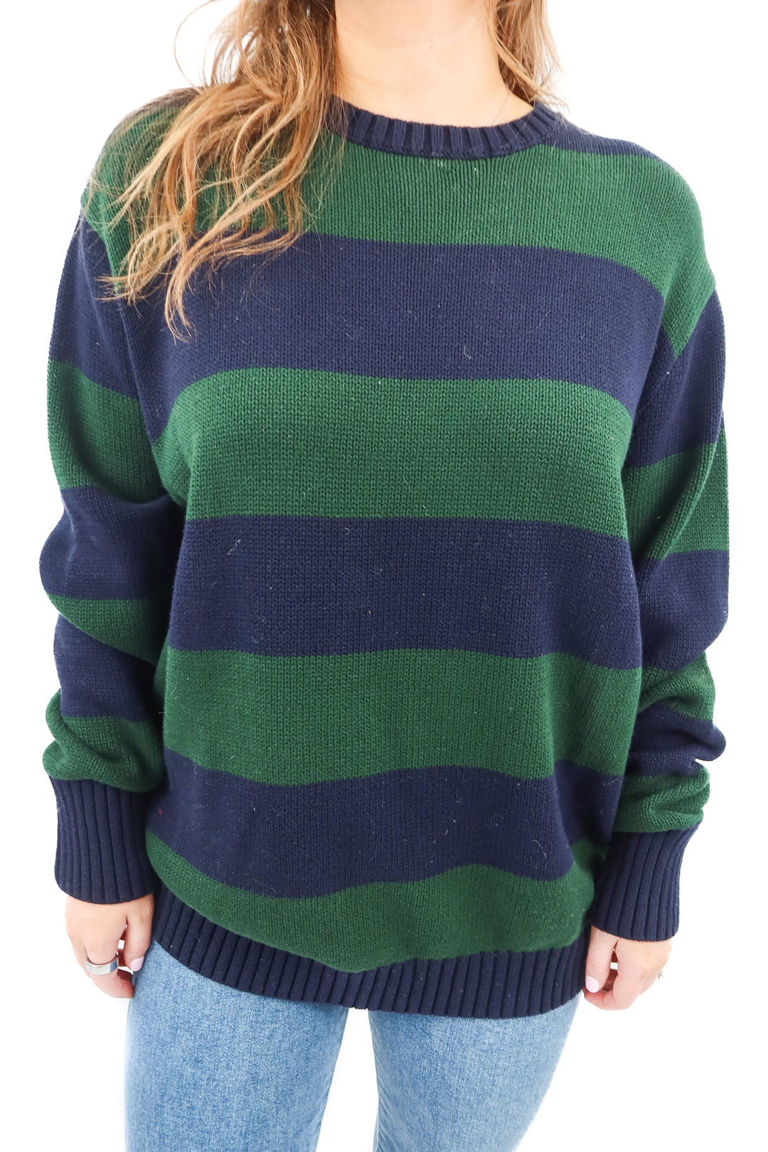 Brandy Melville blue green stripe knit sweater (OS)