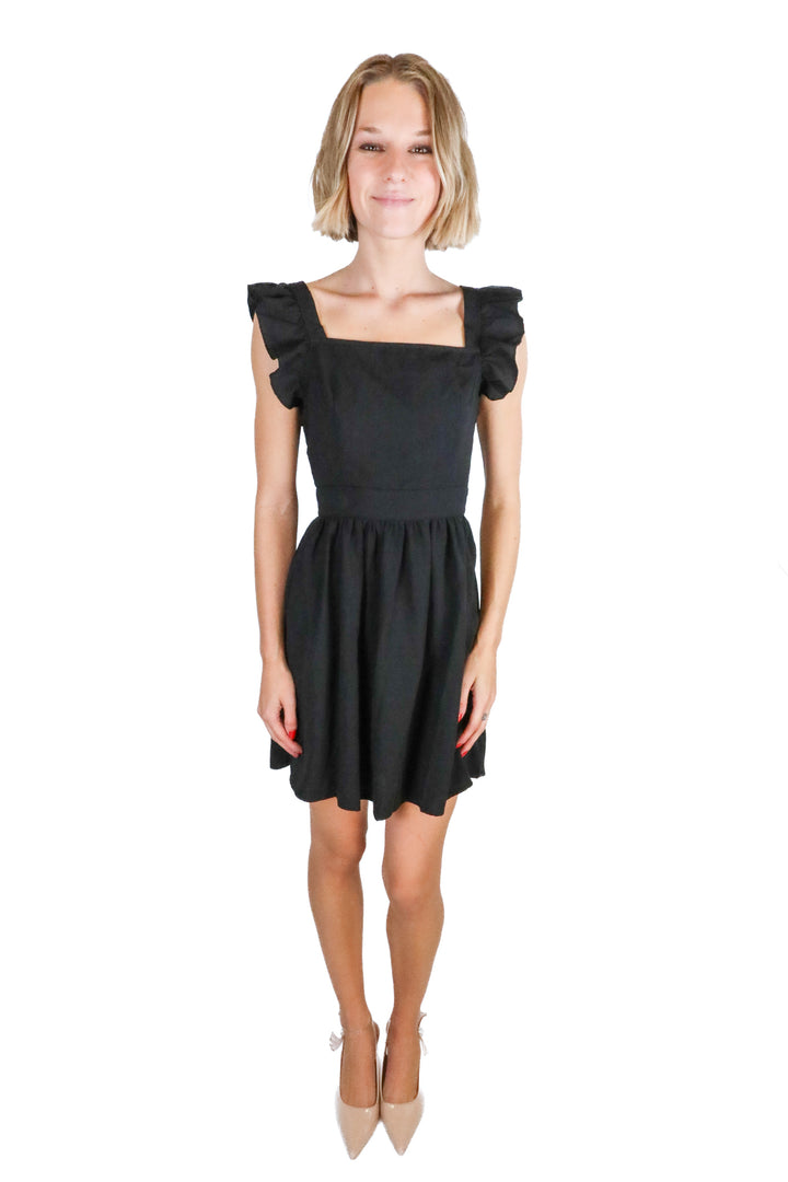 Black Frilly Tie Back Mini Dress (S)