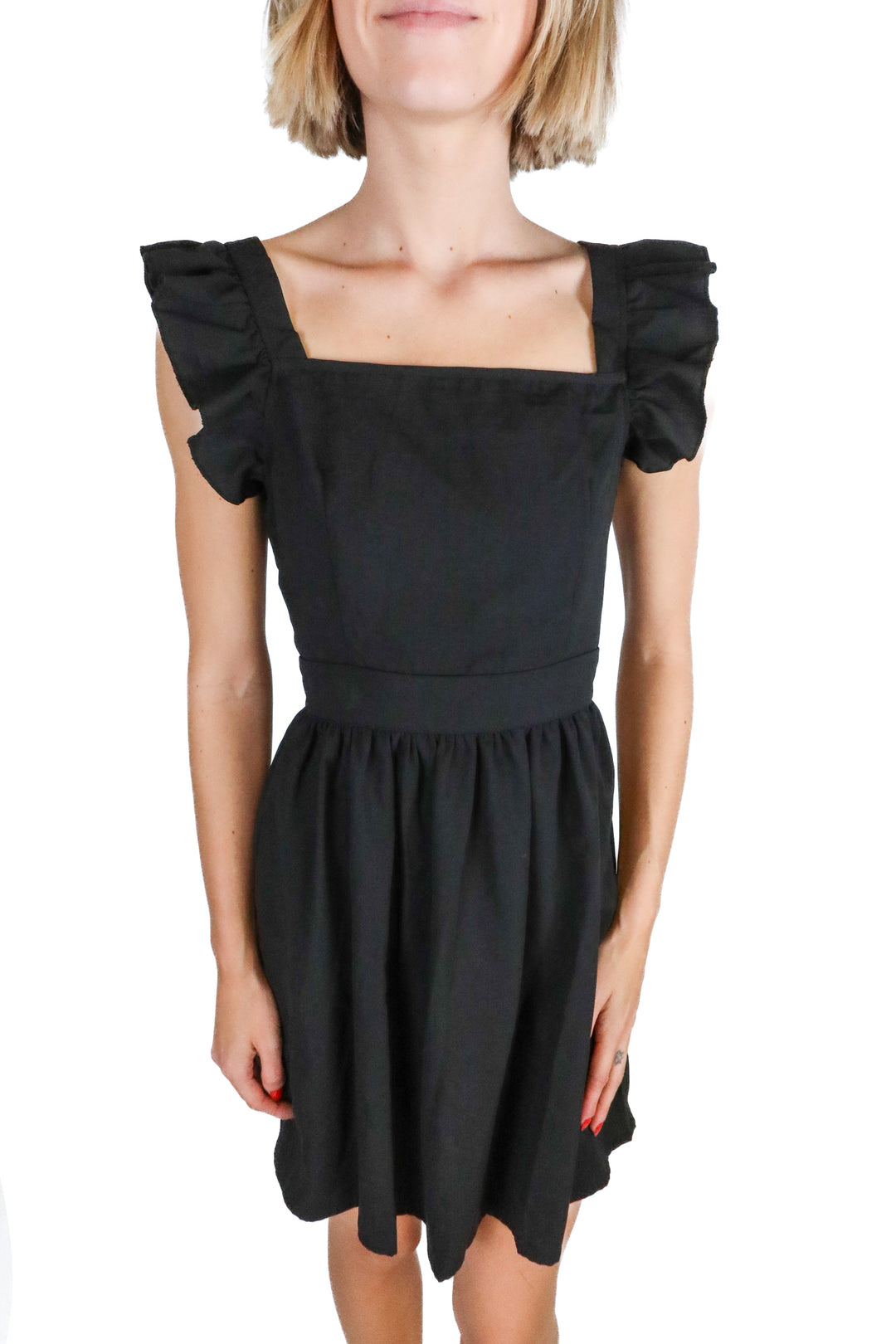 Black Frilly Tie Back Mini Dress (S)