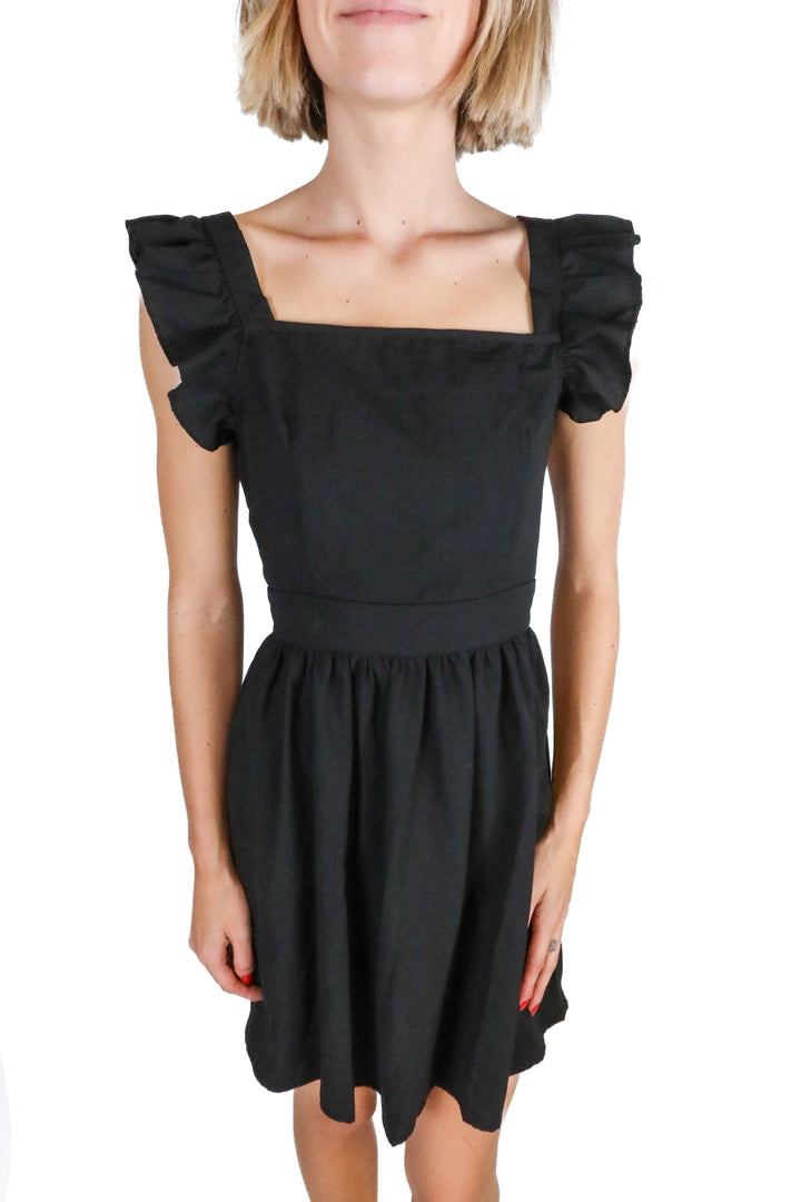 Black Frilly Tie Back Mini Dress (S)