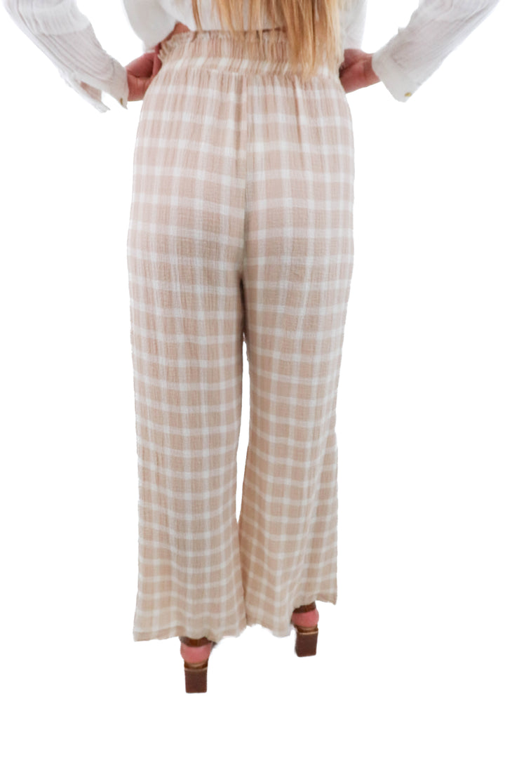 show me your mumu nude and cream gingham pant (l; retail $145)