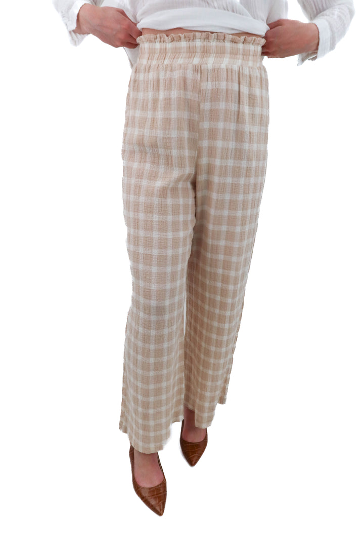 show me your mumu nude and cream gingham pant (l; retail $145)