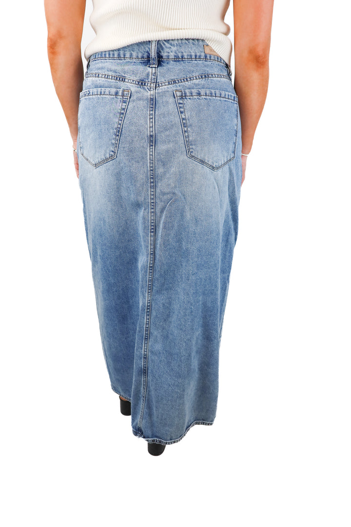 blank nyc light wash denim skirt (28; retail $70)