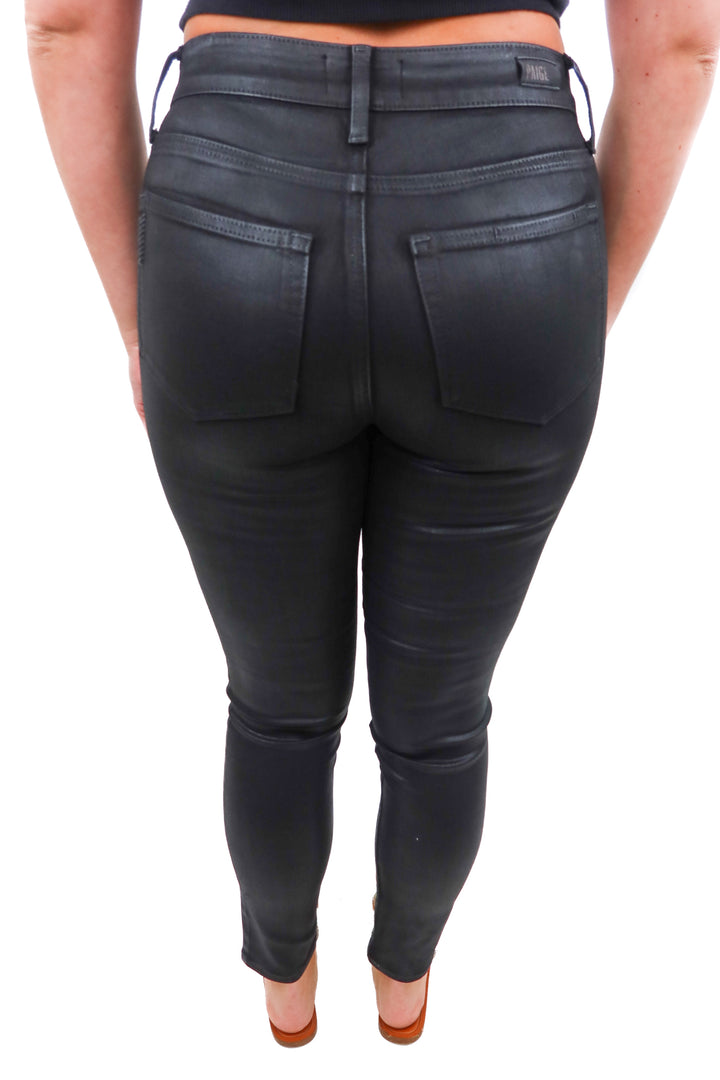 Paige black waxed skinny jeans (28)