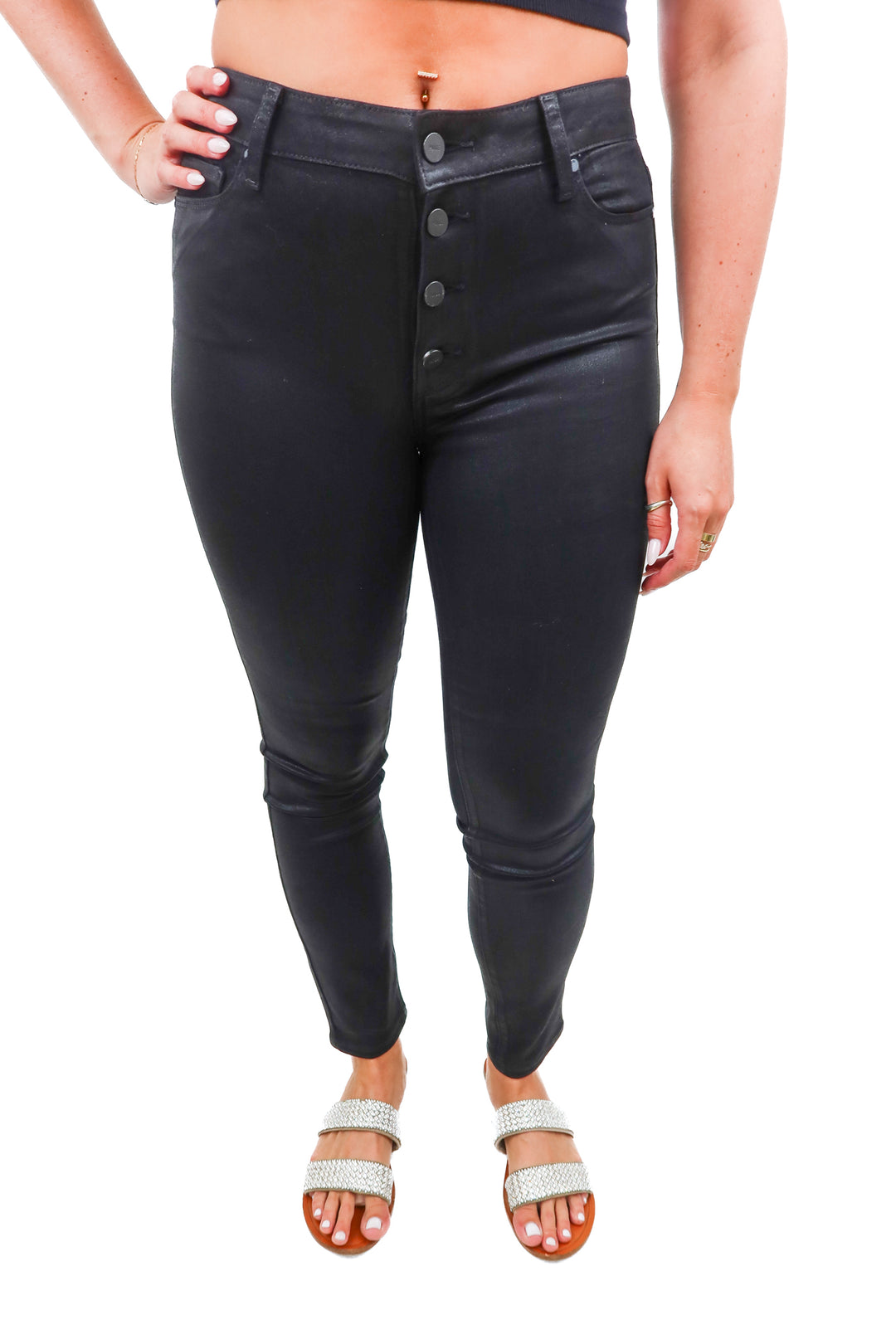 Paige black waxed skinny jeans (28)