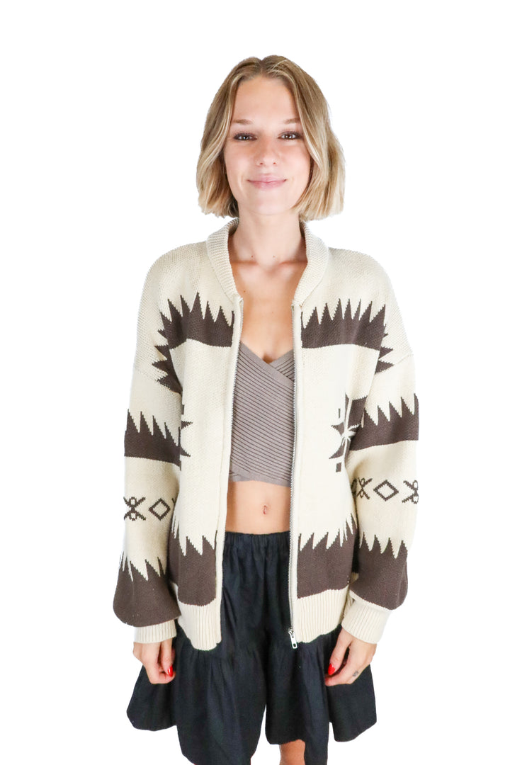 grey bandit chunky knit oversized zip up (s)