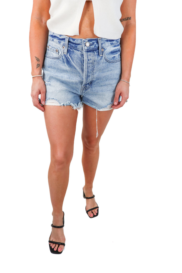 pistola light wash distressed denim shorts (27; retail $118)