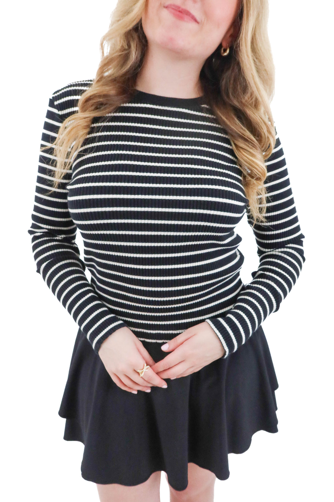 perfect white tee black and white striped long sleeve tee (m; retail $105)