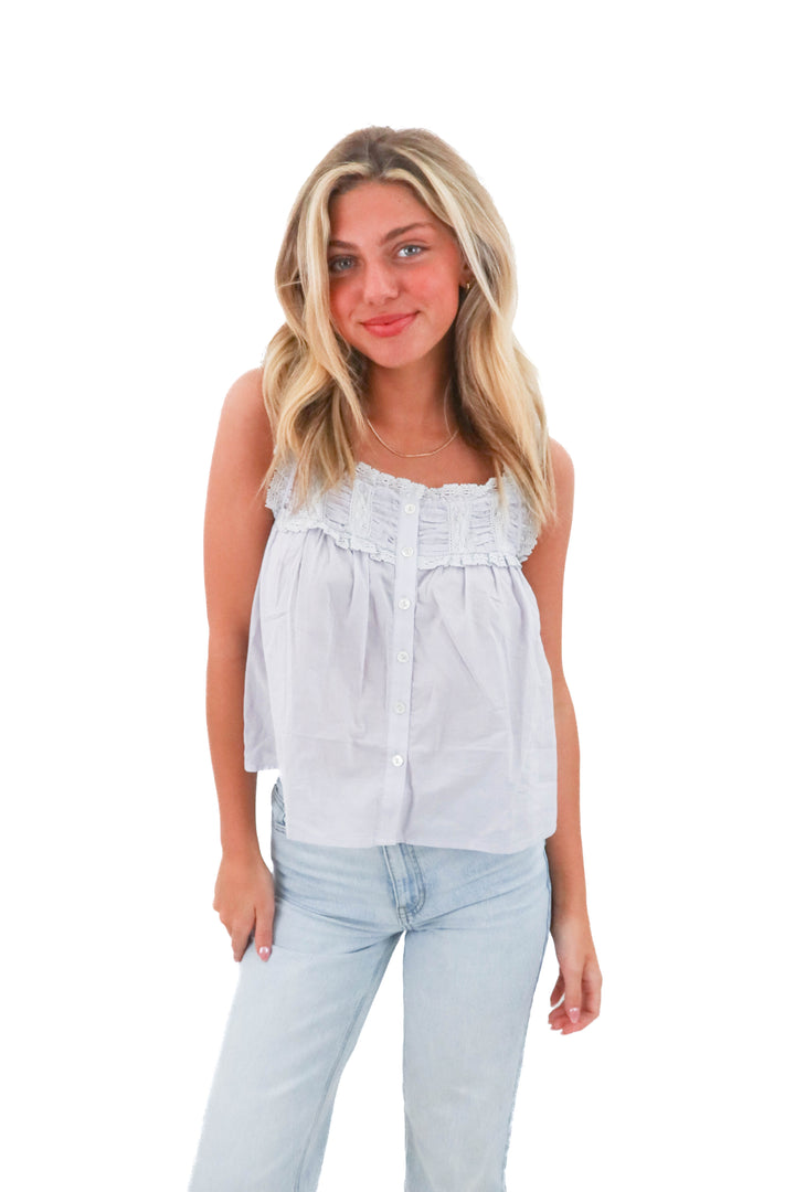sorella pastel blue top (4; retail $45)