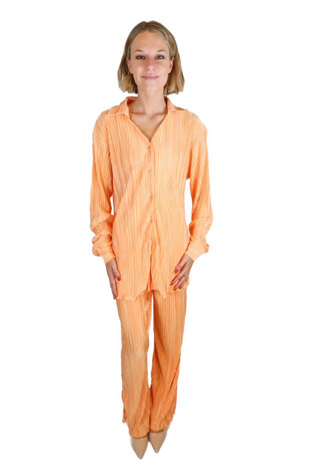orange plisse long sleeve and pant set (m)