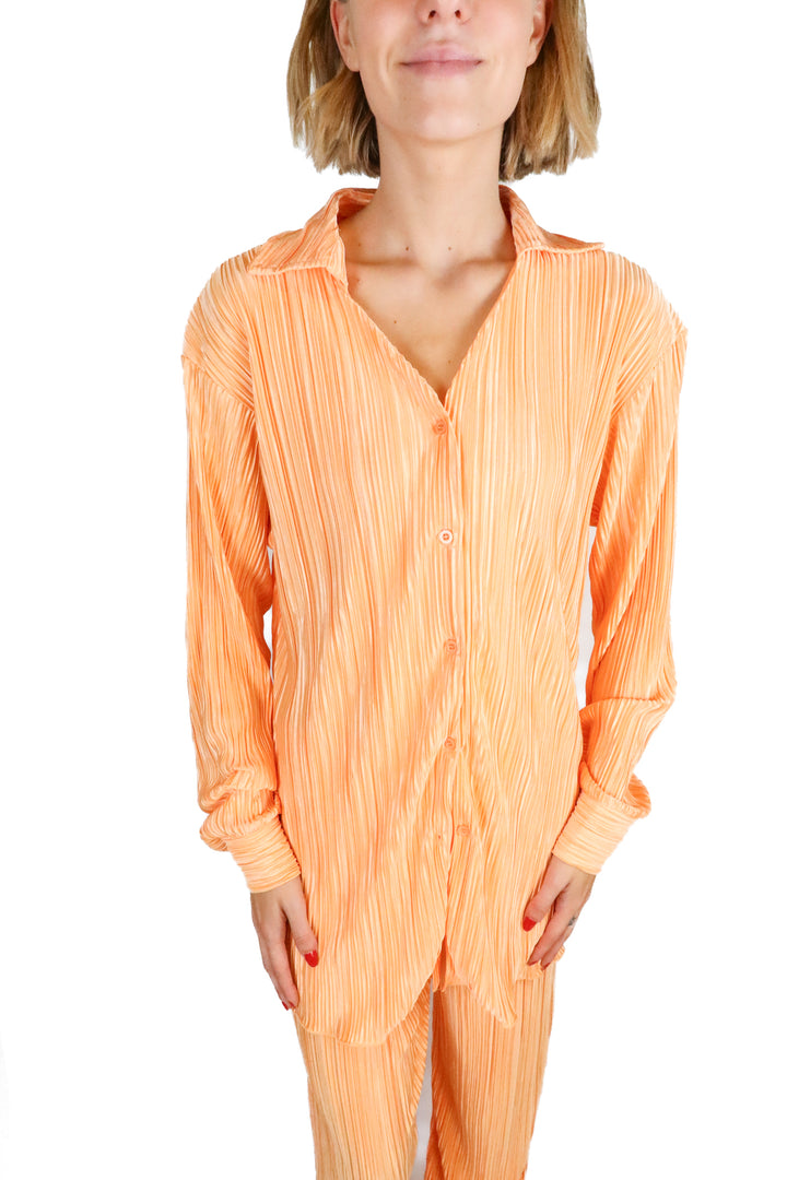 orange plisse long sleeve and pant set (m)