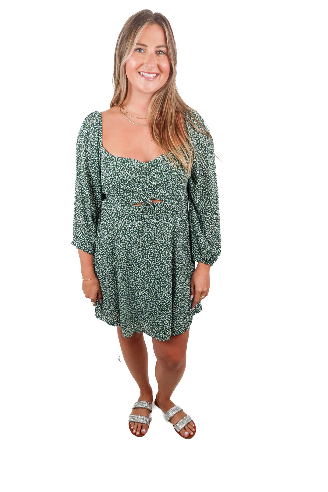 abercrombie floral green dress (L)