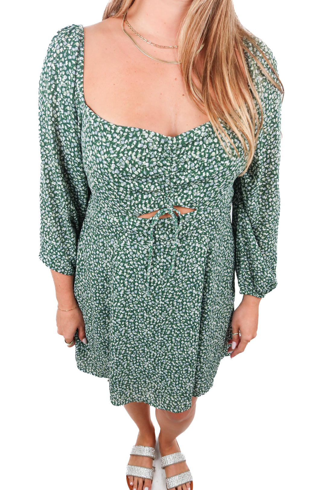 abercrombie floral green dress (L)