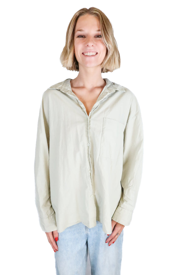 h&m light green button up top (s)