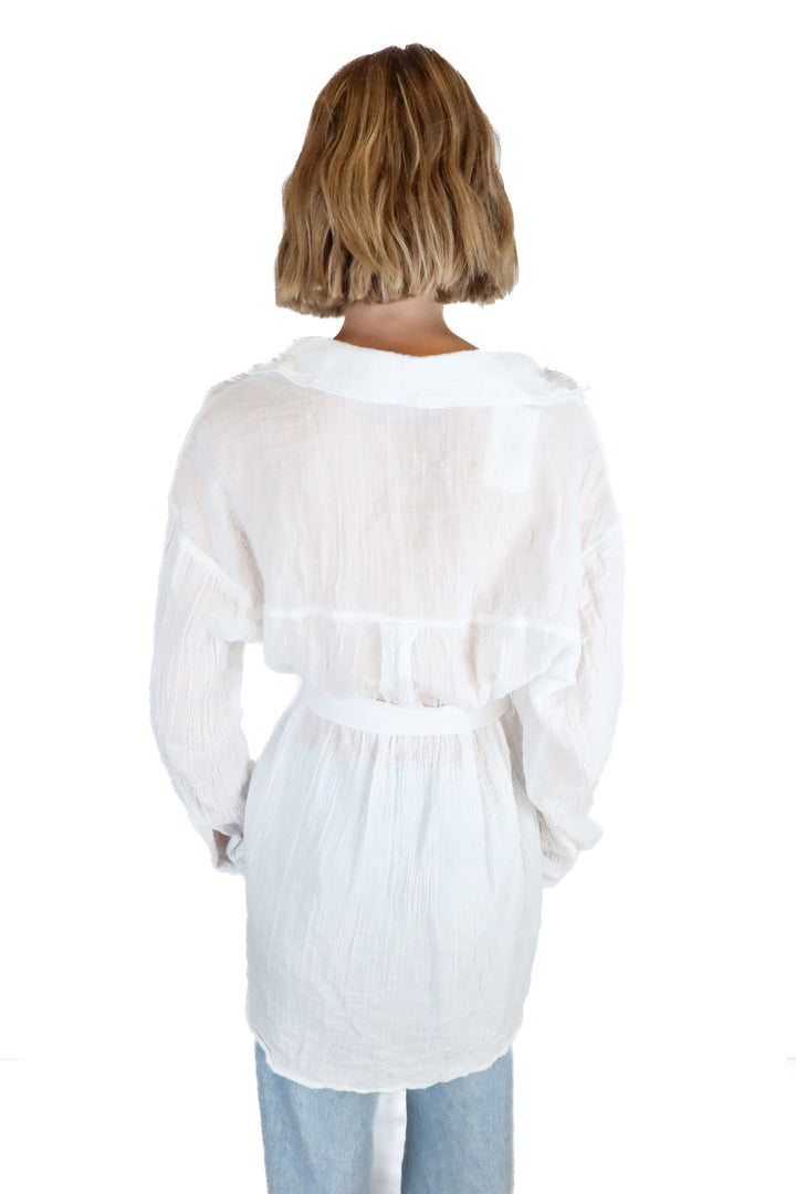 abercrombie white linen cinched button up (S; retail $80)