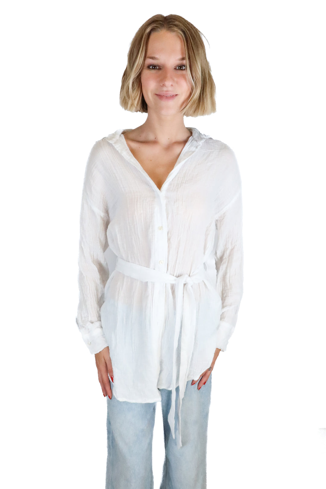 abercrombie white linen cinched button up (S; retail $80)