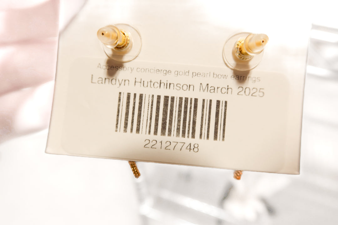 Accessory concierge gold pearl bow earrings NWT (retail $44)
