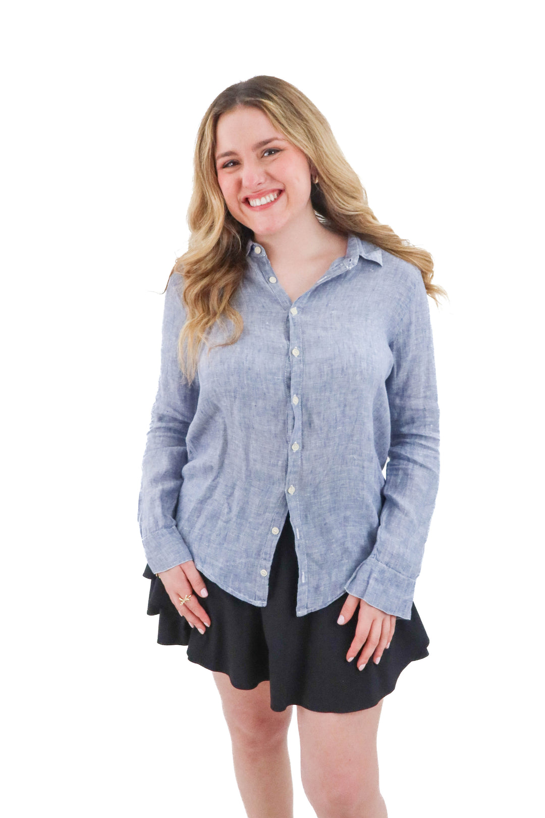 cp chades blue linen top (m; retail $99)