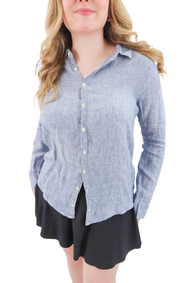 cp chades blue linen top (m; retail $99)